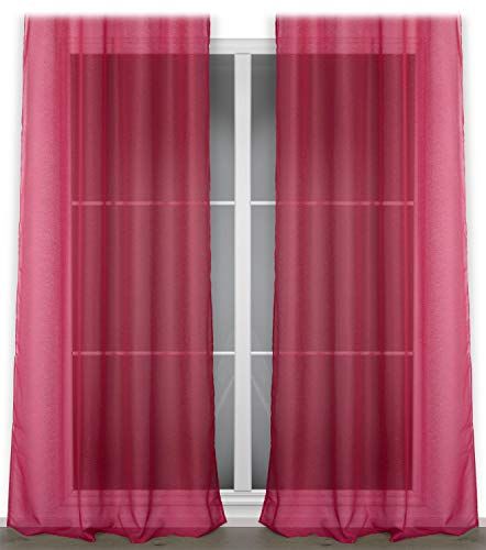 BEAUTEX Vorhang mit Kräuselband oder Ösen, transparente Gardine Dolly, Farbe und Größe wählbar (Kräuselband - Breite 290 cm - Höhe 250 cm - 1 Stück - Rot) von BEAUTEX