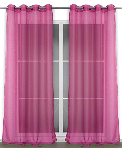 BEAUTEX Vorhang mit Ösen 140x240 cm (Farbe Wählbar) transparente Gardine, Dolly (Fuchsia) von BEAUTEX
