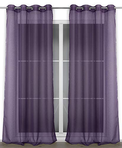 BEAUTEX Vorhang mit Ösen 140x240 cm (Farbe Wählbar) transparente Gardine, Dolly (Pflaume) von BEAUTEX