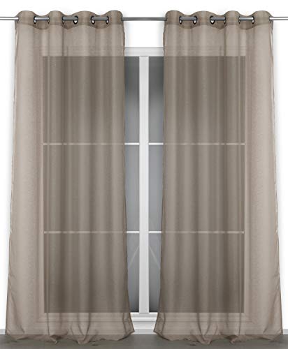 BEAUTEX Vorhang mit Ösen 140x240 cm (Farbe Wählbar) transparente Gardine, Dolly (Taupe) von BEAUTEX