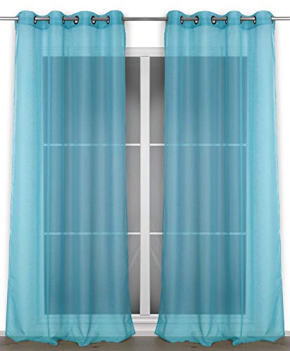 BEAUTEX Vorhang mit Ösen 140x240 cm (Farbe Wählbar) transparente Gardine, Dolly (Türkis) von BEAUTEX