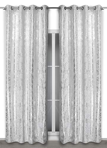 BEAUTEX Vorhang mit Ösen 140x260 cm (Farbe Wählbar) Blickdicht verdunkelung Gardine, Stardust (Weiß/Silber) von BEAUTEX