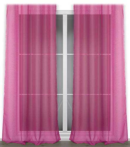 BEAUTEX Vorhang mit Ösen oder Kräuselband, transparente Gardine Dolly, Farbe und Größe wählbar (Ösenschal - Breite 140 cm - Höhe 240 cm - 2 Stück - Fuchsia) von BEAUTEX