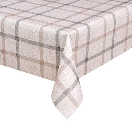 Wachstuchtischdecke, Leinen Karo beige, abwischbar Wachstuch Tischdecke ECKIG RUND OVAL, Größe wählbar (Eckig 140x160 cm) von BEAUTEX