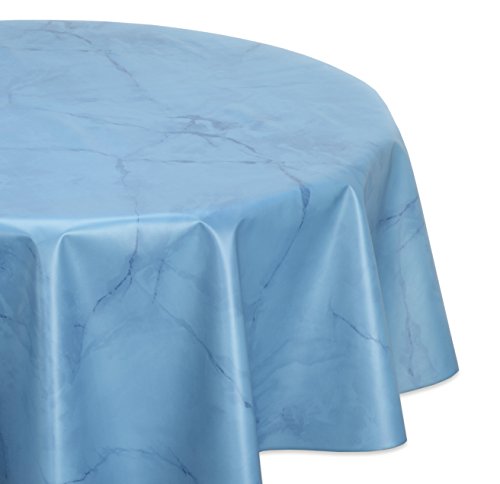 Wachstuchtischdecke abwischbar, OVAL RUND ECKIG, fleckenabweisende Gartentischdecke Marmorstein, zuschneidbare Wachstuch Tischdecke (Oval 140x210 cm, Hellblau) von BEAUTEX