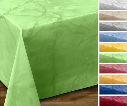 Wachstuchtischdecke abwischbar, OVAL RUND ECKIG, fleckenabweisende Gartentischdecke Marmorstein, zuschneidbare Wachstuch Tischdecke (Rund 130 cm, Apfelgrün) von BEAUTEX