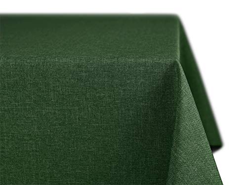 BEAUTEX fleckenabweisende und bügelfreie Tischdecke - Tischtuch mit Lotuseffekt - Tischwäsche in Leinenoptik - Größe und Farbe wählbar, Eckig 130x260 cm, Dunkelgrün von BEAUTEX