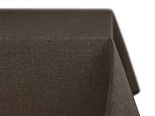 BEAUTEX fleckenabweisende und bügelfreie Tischdecke - Tischtuch mit Lotuseffekt - Tischwäsche in Leinenoptik - Größe und Farbe wählbar, Rund 140 cm, Dunkelbraun von BEAUTEX