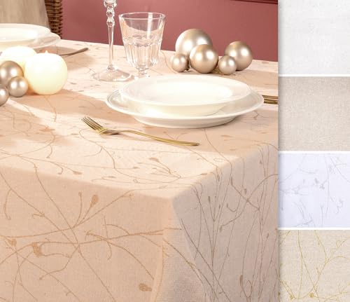 Baumwolle Tischdecke mit Fleckenschutz, glänzend, hochwertige Saumverarbeitung, Größe und Farbe wählbar (Eckig 130x220 cm, St.Tropez-beige/Gold) von BEAUTEX