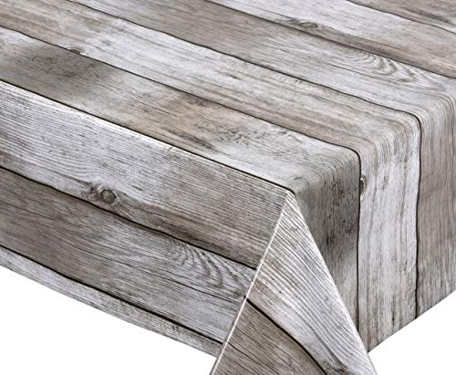 Holz beige Wachstuch Tischdecke glatt abwischbar Garten Tischdecke RUND OVAL ECKIG, Größe wählbar (Oval 140x200 cm) von BEAUTEX
