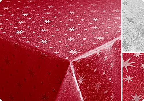Lurex Sterne Tischdecke, Silber glänzend, Weihnachtstischdecke Größe und Farbe wählbar (Eckig 130x300 cm, Rot-Silber) von BEAUTEX