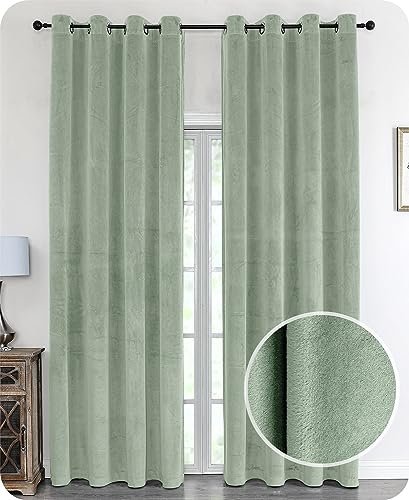 Samt Vorhang Ösen Verdunkelung Gardine Velvet Blickdicht, 140x145 cm (Breite 140 cm, Höhe 145 cm, Hellgrün) von BEAUTEX