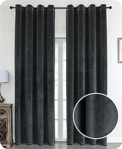 Samt Vorhang Ösen Verdunkelung Gardine Velvet Blickdicht, 140x225 cm (Breite 140 cm, Höhe 225 cm, Dunkelgrau) von BEAUTEX
