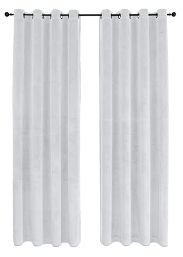 Samt Vorhang Ösen Verdunkelung Gardine Velvet Blickdicht, 140x225 cm (Breite 140 cm, Höhe 225 cm, Weiß) von BEAUTEX