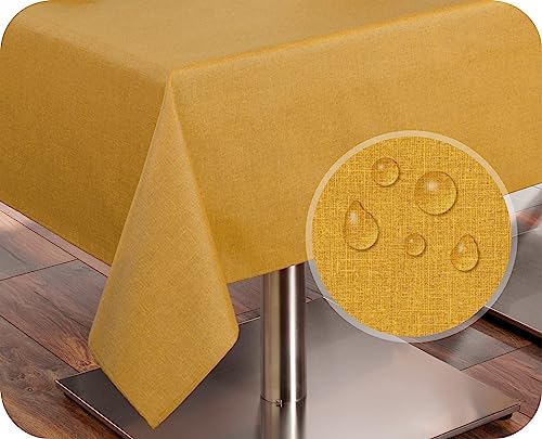 Tischdecke Tischläufer Leinen Struktur, abwischbar schmutzabweisend, Baumwolle, Farbe und Größe wählbar (Tischdecke eckig 130x220 cm, Gelb) von BEAUTEX