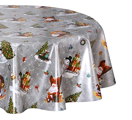 Wachstuch Tischdecke Weihnachten, OVAL RUND ECKIG, Motiv und Größe wählbar (Oval 130x170 cm Schneeman Silber) von BEAUTEX
