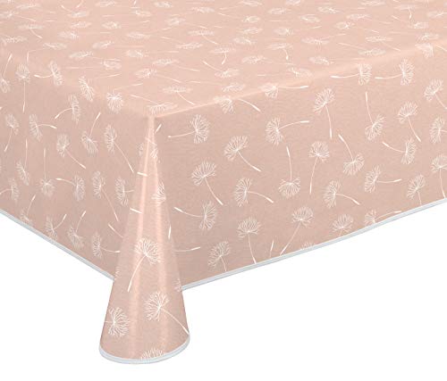 Wachstuch Tischdecke abwischbar rutschfest mit Paspelband Eckig Rund Oval, Motiv Farbe Größe wählbar (Pusteblume Rose, Eckig 130x220 cm) von BEAUTEX