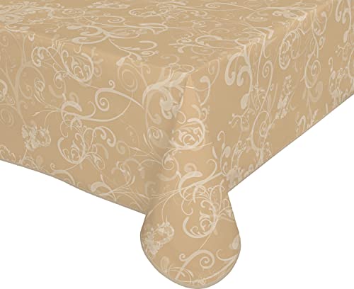 Wachstuch Tischdecke abwischbar rutschfest mit Paspelband Eckig Rund Oval, Motiv Farbe Größe wählbar (Ranke Beige, Eckig 110x140 cm) von BEAUTEX