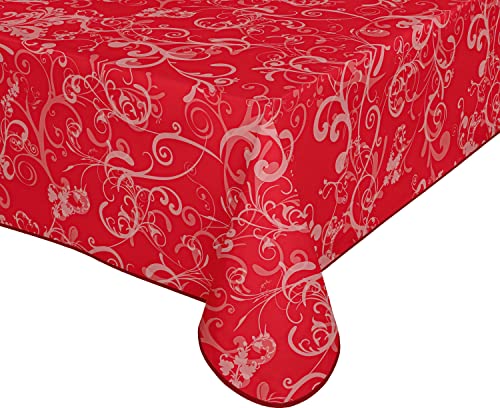 Wachstuch Tischdecke abwischbar rutschfest mit Paspelband Eckig Rund Oval, Motiv Farbe Größe wählbar (Ranke Rot, Eckig 110x140 cm) von BEAUTEX