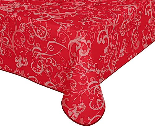 Wachstuch Tischdecke abwischbar rutschfest mit Paspelband Eckig Rund Oval, Motiv Farbe Größe wählbar (Ranke Rot, Eckig 130x220 cm) von BEAUTEX