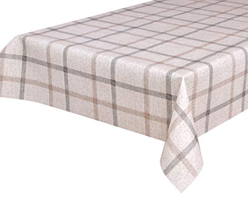 Wachstuchtischdecke Wachstuch Tischdecke abwischbar ECKIG RUND OVAL, Motiv und Größe wählbar (Motiv: Leinen Karo beige, Eckig 140 x 180 cm) von BEAUTEX