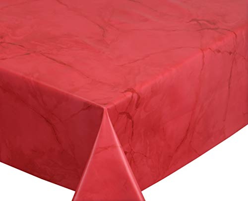 Wachstuchtischdecke abwischbar, OVAL RUND ECKIG, fleckenabweisende Gartentischdecke Marmorstein, zuschneidbare Wachstuch Tischdecke (Eckig 140x220 cm, Rot) von BEAUTEX