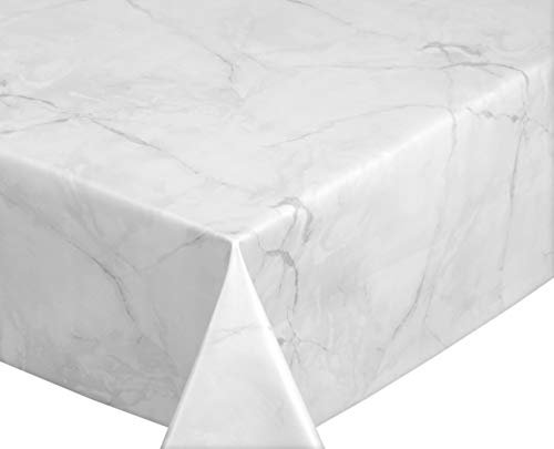Wachstuchtischdecke abwischbar, OVAL RUND ECKIG, fleckenabweisende Gartentischdecke Marmorstein, zuschneidbare Wachstuch Tischdecke (Eckig 140x300 cm, Weiß) von BEAUTEX