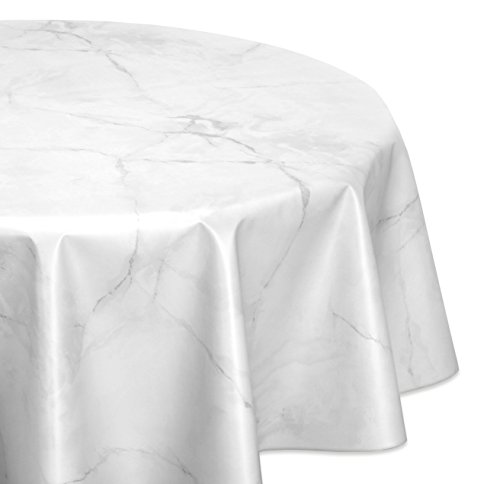 Wachstuchtischdecke abwischbar, OVAL RUND ECKIG, fleckenabweisende Gartentischdecke Marmorstein, zuschneidbare Wachstuch Tischdecke (Rund 140 cm, Weiß) von BEAUTEX