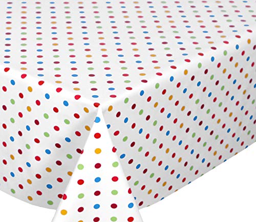 Weiß, Punkte Bunt Wachstuchtischdecke glatt abwischbar Garten Tischdecke RUND OVAL ECKIG, Größe wählbar (Eckig 140x100 cm) von BEAUTEX