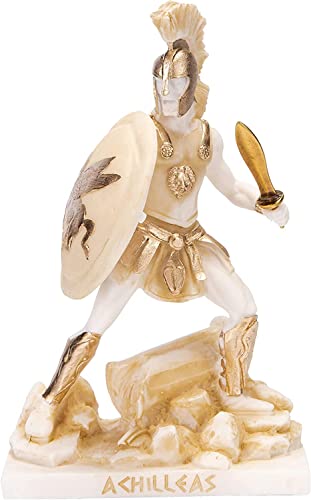 Achilles-Statue griechischer Krieger des trojanischen Krieges Skulptur Figur Alabaster Goldton 7,8 Zoll von BEAUTIFUL GREEK STATUES