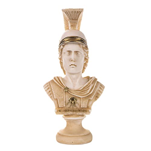 Alexander der Große Mazedonien mit Helm Alabaster Büste Statue Goldton 19 cm von BEAUTIFUL GREEK STATUES