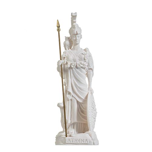 Athena mit Eule Medusa Schild Griechische Göttin Alabaster Statue 26,9 cm von BEAUTIFUL GREEK STATUES