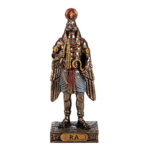 BEAUTIFUL GREEK STATUES Ra Ägyptischer Gott Kunstharz-Figuren, handbemalt, Bronze-Miniatur-Statue, 9,1 cm von BEAUTIFUL GREEK STATUES