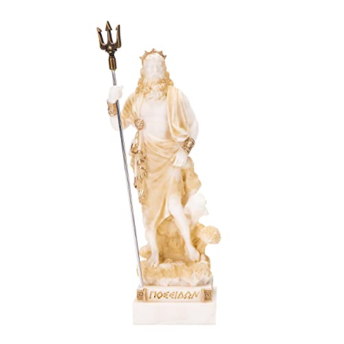 Poseidon Griechischer Gott des Meeres mit Dreizack Statue Figur Gold Alabaster 17,8 cm von BEAUTIFUL GREEK STATUES