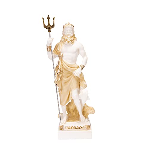 Poseidon Griechischer Gott des Meeres mit Dreizack Statue Figur Gold Alabaster 25,4 cm von BEAUTIFUL GREEK STATUES