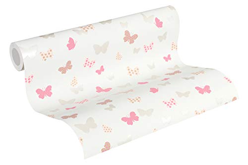 A.S. Création Kinderzimmertapete Attractive Tapete mit Schmetterlingen Vliestapete weiß grau rosa matt glänzend glatt 369332 von BEAUTIFUL WALLS