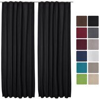 Beautissu - 2er Set Kräuselband Vorhang Amelie Luna thermo 140x245cm Schwarz von BEAUTISSU