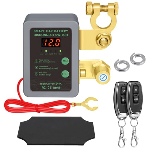 Smart Drahtloser Ferngesteuerter Auto Trennschalter, 12V Batterie Trennschalter 240A, Batterie Kill Switch Anti-Diebstahl mit LED-Anzeige automatische Abschaltung Schalter für Auto, RV, ATV, LKW, Boot von BEAUTLOHAS.