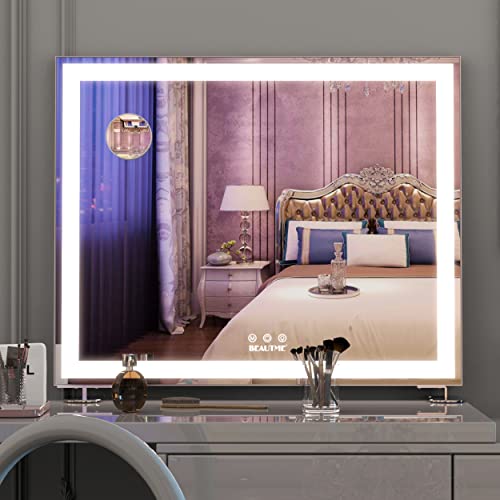 BEAUTME Hollywood Spiegel mit Beleuchtung mit LED-Licht,Großer Kosmetikspiegel für Schminktisch/Wandmontage mit Abnehmbarer 10X Vergrößerungsspiegel von BEAUTME