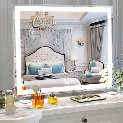 BEAUTME Spiegel mit Beleuchtung,Schminkspiegel mit LED dimmbare Licht, Groß Spiegel mit Licht 3 Farbtemperatur,Touch-Steuerung Kosmetikspiegel Hollywood-Stil(Weiß-50,7×60cm) von BEAUTME