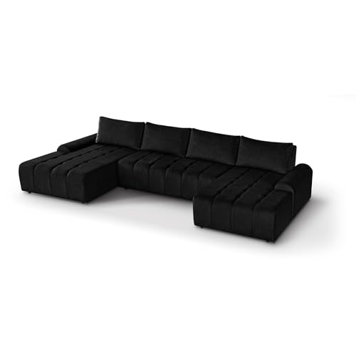 BEAUTY SOFA - Costa Sofa XXL - 367 x 169 cm - Couch, Schlafsofa U-Form, Gästebett - Sofa mit Schlaffunktion, Schlafcouch - Schlafsofa mit Bettkasten - Velours - Schwarz (Vogue 18) von BEAUTY SOFA