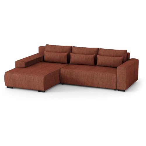 BEAUTY SOFA Ecksofa Benny mit Schlaffunktion, Bettkasten, Wellenfedern - L-förmiges Corner Sofa - Dekoratives Kopfteil - Linke Seite, Farbe Orange (Modesto 483) - 271x185x82cm von BEAUTY SOFA