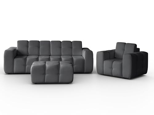 BEAUTY SOFA - Sofagarnitur: Sofa mit Schlaffunktion, Sessel, Fußhocker - Wohnzimmermöbel Set - Sofa Ausziehbar 240 cm breit - Moderne Möbel für Wohnzimmer - Samt - Raven 15 von BEAUTY SOFA