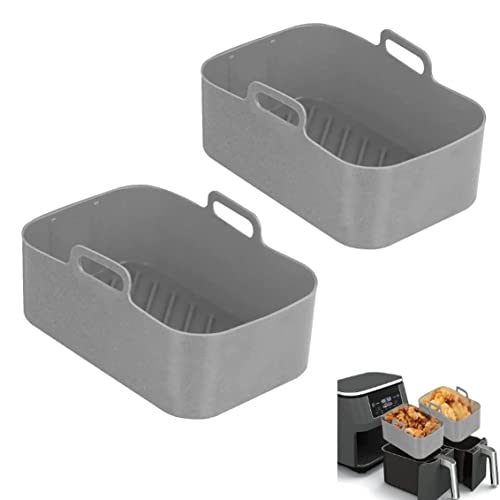 2 Stück Silikon-Topf für Ninjas Dual Air Fryer, Silikon-Luftfritteuse, Doppelluftfritteuse, Silikon-Luftfritteusen-Korb, BPA-frei, Luftfritteuse, Zubehör für Luftfritteuse, Ofen und Mikrowelle (grau) von BEAUTYBIGBANG