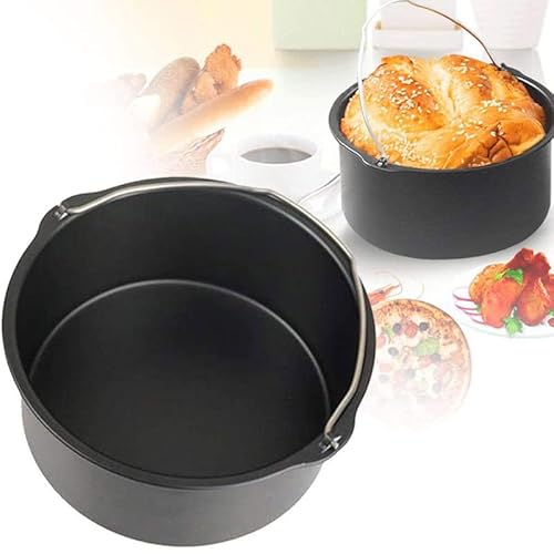 BEAUTYBIGBANG Luftfritteusen-Zubehör, Kuchenfass-Pizza-Pfanne, runde Kuchenform, 15,2 cm, allgemeine Luftfritteusen-Zubehör, Backform mit Griffen, Antihaft-Backform (17,8 cm) von BEAUTYBIGBANG