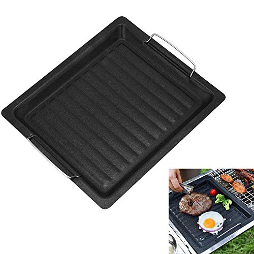 BEAUTYBIGBANG Grillplatte 2er-Set Pfanne Grill Grillpfanne Kochen, gusseiserne Wende-Platten Wendeplatte Gusseisen Pizzaplatte für Grill, Ofen und Herd, Outdoor Camping, 25 * 30 cm von BEAUTYBIGBANG