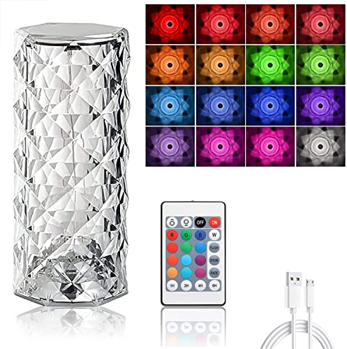 BEAUTYBIGBANG Tischlampe mit 16 farbwechselnden Kristalldiamanten, rosafarbene Diamant-Tischlampe, LED, Touch-Farbwechsel, Kristall-Atmosphäre, Schreibtischlampe, LED-Licht für Schlafzimmer von BEAUTYBIGBANG