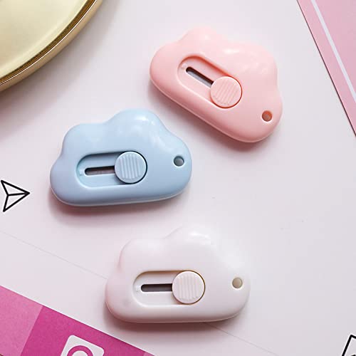 Mini Cloud Utility Messer Papierschneideröffner für Briefkasten Box Cutter Brieföffner Tapete Cutter Kunst Messer Handwerk Schneider Cloud Förmigen für Kartons Paket Box (Blau+Rosa+Weiss) von BEAUTYBIGBANG