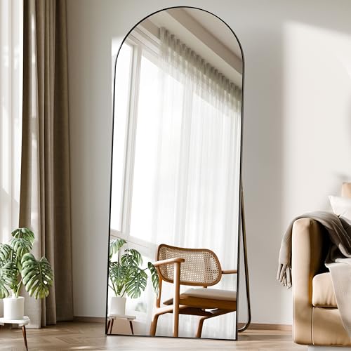 BEAUTYPEAK Bogen Ganzkörperspiegel 142x52 cm, Gewölbter Standspiegel hängend oder lehnend an die Wand, Bodenspiegel mit Ständer für Schlafzimmer, Wohnzimmer oder Ankleidezimmer, Schwarz von BEAUTYPEAK