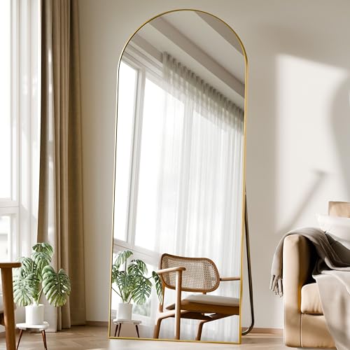 BEAUTYPEAK Bogen Ganzkörperspiegel 170x57 cm, Gewölbter Standspiegel hängend oder lehnend an die Wand, groß Bodenspiegel mit Ständer für Schlafzimmer, Wohnzimmer oder Ankleidezimmer, Gold von BEAUTYPEAK